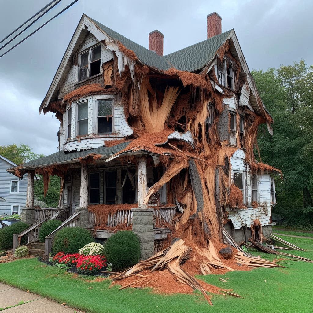 Signs Your Hingham Home Needs a Tree Inspection Damaged tree on an Hingham home showing signs of disease and decay